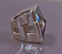 24grs Grosse ancienne bague argent Hématite chevalière bague argent massif T54