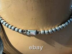 2 Ancien Collier Argent Massif Perles Ronde Bijou Vintage 80s 90s