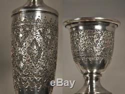 2 Bougeoirs Ancien Argent Massif Persian Islamic Solid Silver Candlesticks 398gr