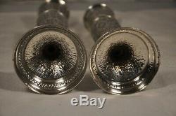 2 Bougeoirs Ancien Argent Massif Persian Islamic Solid Silver Candlesticks 398gr