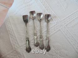 4 anciennes cuillères à sel en argent massif orfèvre L & R et 2 rames croisées