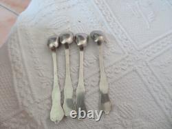4 anciennes cuillères à sel en argent massif orfèvre L & R et 2 rames croisées