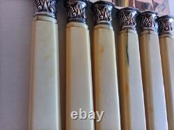 6 Couteaux anciens dessert XIXème argent massif ciselé fleurs R/2