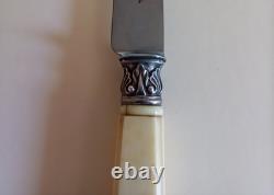 6 Couteaux anciens dessert XIXème argent massif ciselé fleurs R/2