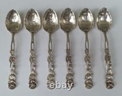 6 JOLIES anciennes PETITES CUILLERES ARGENT MASSIF décor ROSES cuilleron FEUILLE