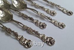 6 JOLIES anciennes PETITES CUILLERES ARGENT MASSIF décor ROSES cuilleron FEUILLE