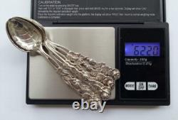 6 JOLIES anciennes PETITES CUILLERES ARGENT MASSIF décor ROSES cuilleron FEUILLE