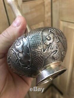 90gr Vase Chinois Argent Massif Solid Silver Ancien Indochine Chine Dragon
