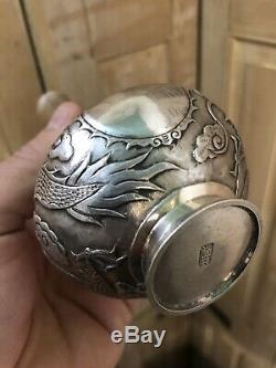90gr Vase Chinois Argent Massif Solid Silver Ancien Indochine Chine Dragon