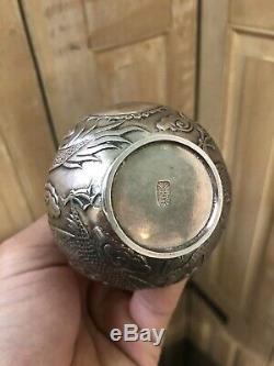 90gr Vase Chinois Argent Massif Solid Silver Ancien Indochine Chine Dragon