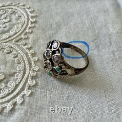 AMÉTHYSTE, OPALE, ARGENT MASSIF, TRES BELLE BAGUE Victorienne ANCIENNE