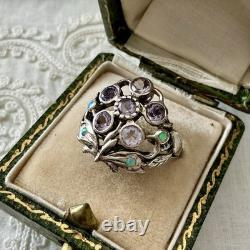 AMÉTHYSTE, OPALE, ARGENT MASSIF, TRES BELLE BAGUE Victorienne ANCIENNE