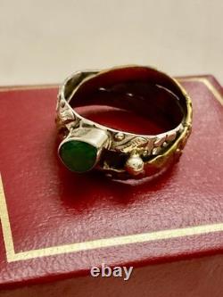 ANCIENNE BAGUE 3 En 1 ÉMERAUDE, VERMEIL ET ARGENT MASSIF, MODERNISTE OUVRAGÉE
