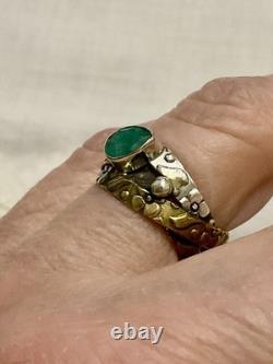 ANCIENNE BAGUE 3 En 1 ÉMERAUDE, VERMEIL ET ARGENT MASSIF, MODERNISTE OUVRAGÉE