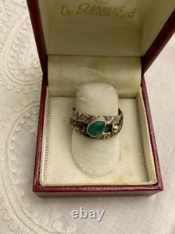 ANCIENNE BAGUE 3 En 1 ÉMERAUDE, VERMEIL ET ARGENT MASSIF, MODERNISTE OUVRAGÉE