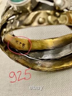 ANCIENNE BAGUE 3 En 1 ÉMERAUDE, VERMEIL ET ARGENT MASSIF, MODERNISTE OUVRAGÉE