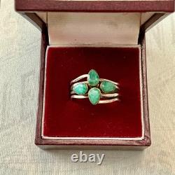 ANCIENNE BAGUE 4 En 1 ÉMERAUDES, VERMEIL ET ARGENT MASSIF