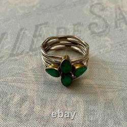 ANCIENNE BAGUE 4 En 1 ÉMERAUDES, VERMEIL ET ARGENT MASSIF