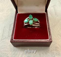 ANCIENNE BAGUE 4 En 1 ÉMERAUDES, VERMEIL ET ARGENT MASSIF
