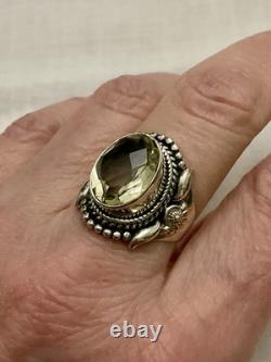 ANCIENNE BAGUE ARGENT MASSIF Très OUVRAGÉE IMPOSANTE TOPAZE VÉRITABLE