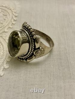 ANCIENNE BAGUE ARGENT MASSIF Très OUVRAGÉE IMPOSANTE TOPAZE VÉRITABLE