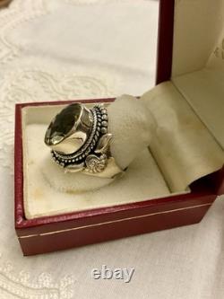 ANCIENNE BAGUE ARGENT MASSIF Très OUVRAGÉE IMPOSANTE TOPAZE VÉRITABLE