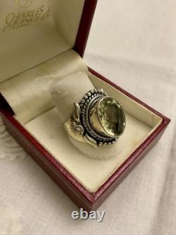 ANCIENNE BAGUE ARGENT MASSIF Très OUVRAGÉE IMPOSANTE TOPAZE VÉRITABLE
