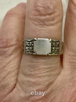 ANCIENNE BAGUE CHEVALIÈRE EN ARGENT MASSIF VÉRITABLE CISELURE/ Poinçons