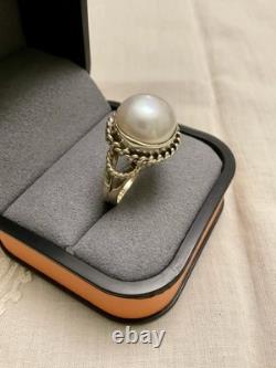 ANCIENNE BAGUE Énorme PERLE VÉRITABLE ET ARGENT MASSIF OUVRAGÉE