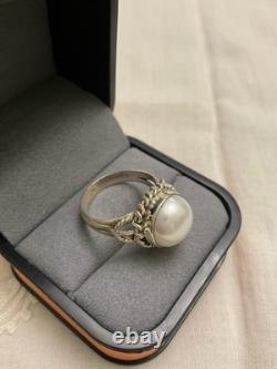 ANCIENNE BAGUE Énorme PERLE VÉRITABLE ET ARGENT MASSIF OUVRAGÉE