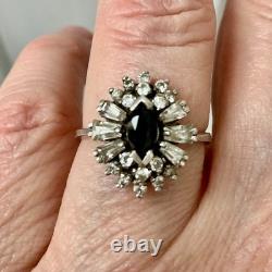 ANCIENNE BAGUE SAPHIR, TOPAZE BLANCHE Baguettes, ARGENT MASSIF JOAILLERIE