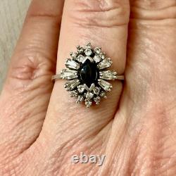 ANCIENNE BAGUE SAPHIR, TOPAZE BLANCHE Baguettes, ARGENT MASSIF JOAILLERIE