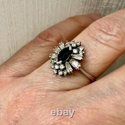 ANCIENNE BAGUE SAPHIR, TOPAZE BLANCHE Baguettes, ARGENT MASSIF JOAILLERIE