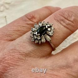 ANCIENNE BAGUE SAPHIR, TOPAZE BLANCHE Baguettes, ARGENT MASSIF JOAILLERIE