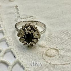 ANCIENNE BAGUE SAPHIR, TOPAZE BLANCHE Baguettes, ARGENT MASSIF JOAILLERIE