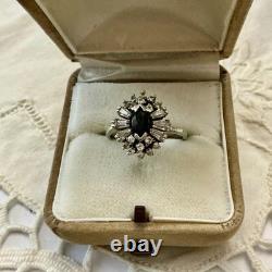 ANCIENNE BAGUE SAPHIR, TOPAZE BLANCHE Baguettes, ARGENT MASSIF JOAILLERIE