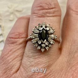 ANCIENNE BAGUE SAPHIR, TOPAZE BLANCHE Baguettes, ARGENT MASSIF JOAILLERIE