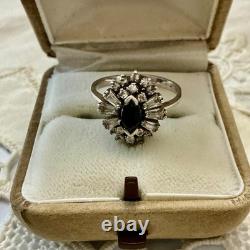 ANCIENNE BAGUE SAPHIR, TOPAZE BLANCHE Baguettes, ARGENT MASSIF JOAILLERIE
