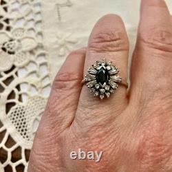 ANCIENNE BAGUE SAPHIR, TOPAZE BLANCHE Baguettes, ARGENT MASSIF JOAILLERIE