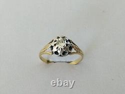 ANCIENNE BAGUE XIXe OR 18 CARATS DIAMANT TAILLE COUSSIN ARGENT MASSIF 0.35CT 18K