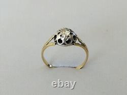 ANCIENNE BAGUE XIXe OR 18 CARATS DIAMANT TAILLE COUSSIN ARGENT MASSIF 0.35CT 18K