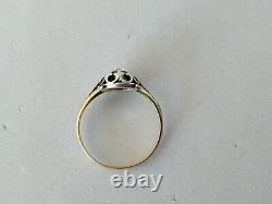 ANCIENNE BAGUE XIXe OR 18 CARATS DIAMANT TAILLE COUSSIN ARGENT MASSIF 0.35CT 18K