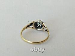 ANCIENNE BAGUE XIXe OR 18 CARATS DIAMANT TAILLE COUSSIN ARGENT MASSIF 0.35CT 18K