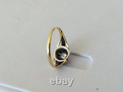 ANCIENNE BAGUE XIXe OR 18 CARATS DIAMANT TAILLE COUSSIN ARGENT MASSIF 0.35CT 18K