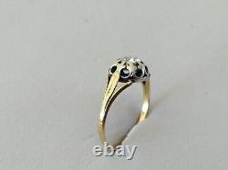 ANCIENNE BAGUE XIXe OR 18 CARATS DIAMANT TAILLE COUSSIN ARGENT MASSIF 0.35CT 18K