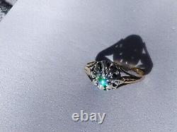 ANCIENNE BAGUE XIXe OR 18 CARATS DIAMANT TAILLE COUSSIN ARGENT MASSIF 0.35CT 18K