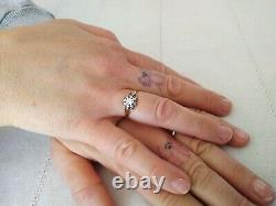 ANCIENNE BAGUE XIXe OR 18 CARATS DIAMANT TAILLE COUSSIN ARGENT MASSIF 0.35CT 18K