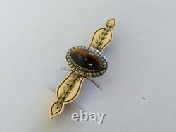 ANCIENNE BROCHE ARGENT MASSIF VERMEIL PERLES FINES OEIL DE TIGRE XIXe EMPIRE