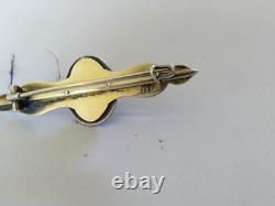 ANCIENNE BROCHE ARGENT MASSIF VERMEIL PERLES FINES OEIL DE TIGRE XIXe EMPIRE