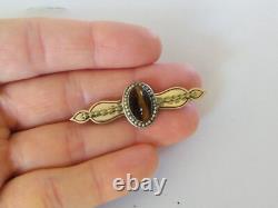 ANCIENNE BROCHE ARGENT MASSIF VERMEIL PERLES FINES OEIL DE TIGRE XIXe EMPIRE